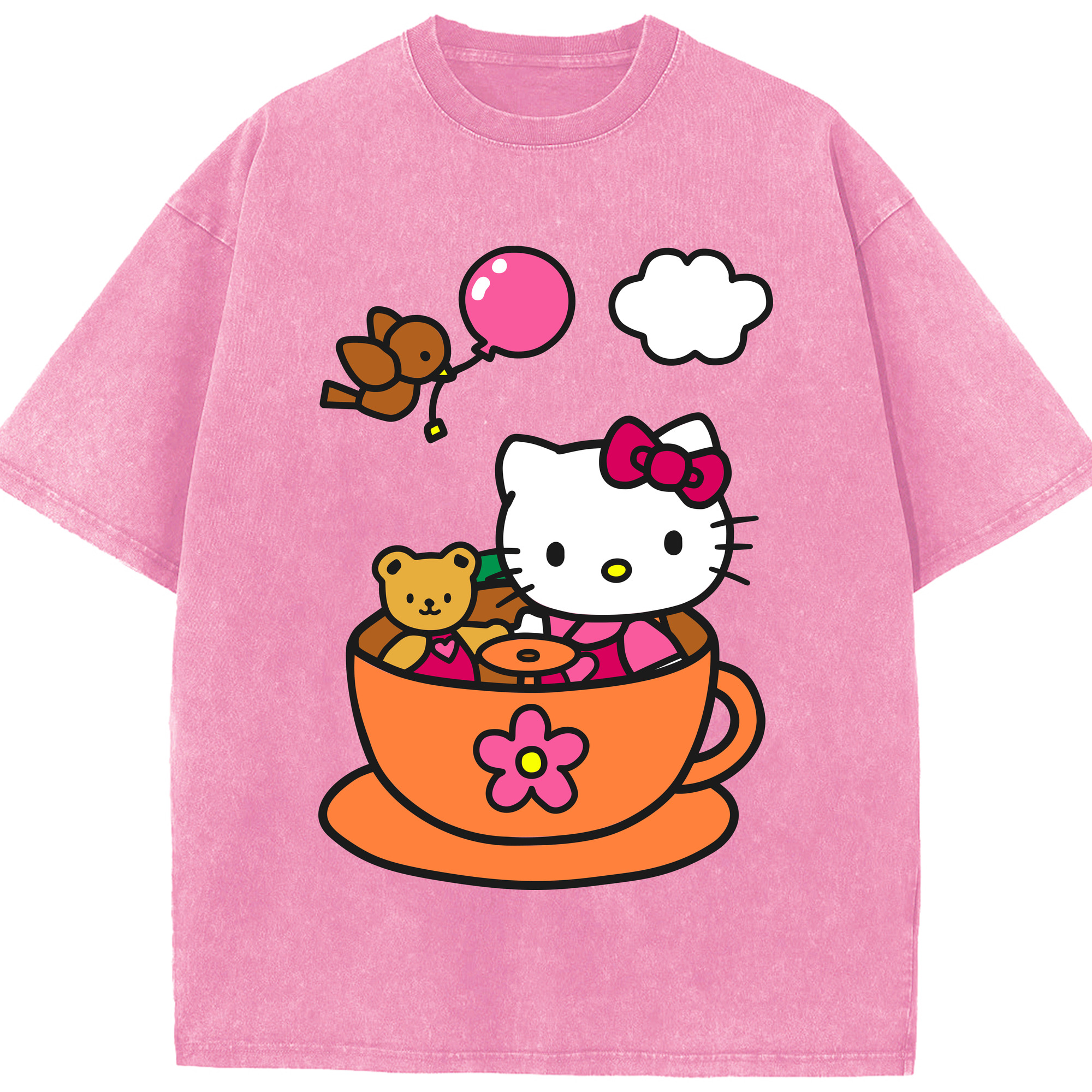 （画像用） Hello Kitty ハローキティ 綿100% ヴィンテージ風 半袖Tシャツ（フロントプリント）